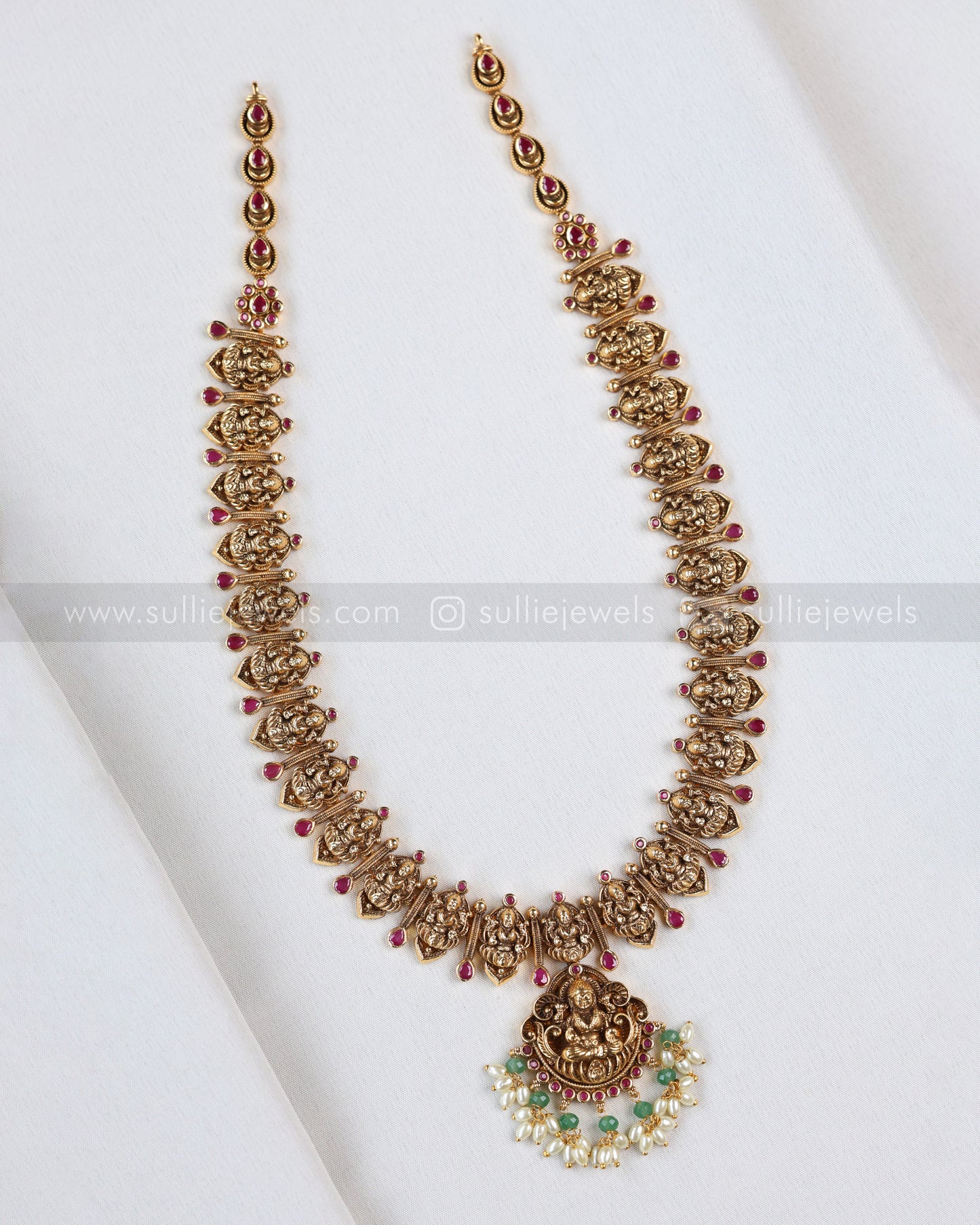 7207 - Goddess Ruby Gold Mint Beads Long chain with Earring