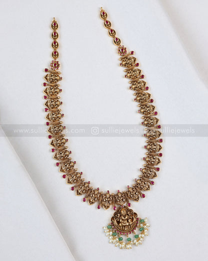 7207 - Goddess Ruby Gold Mint Beads Long chain with Earring