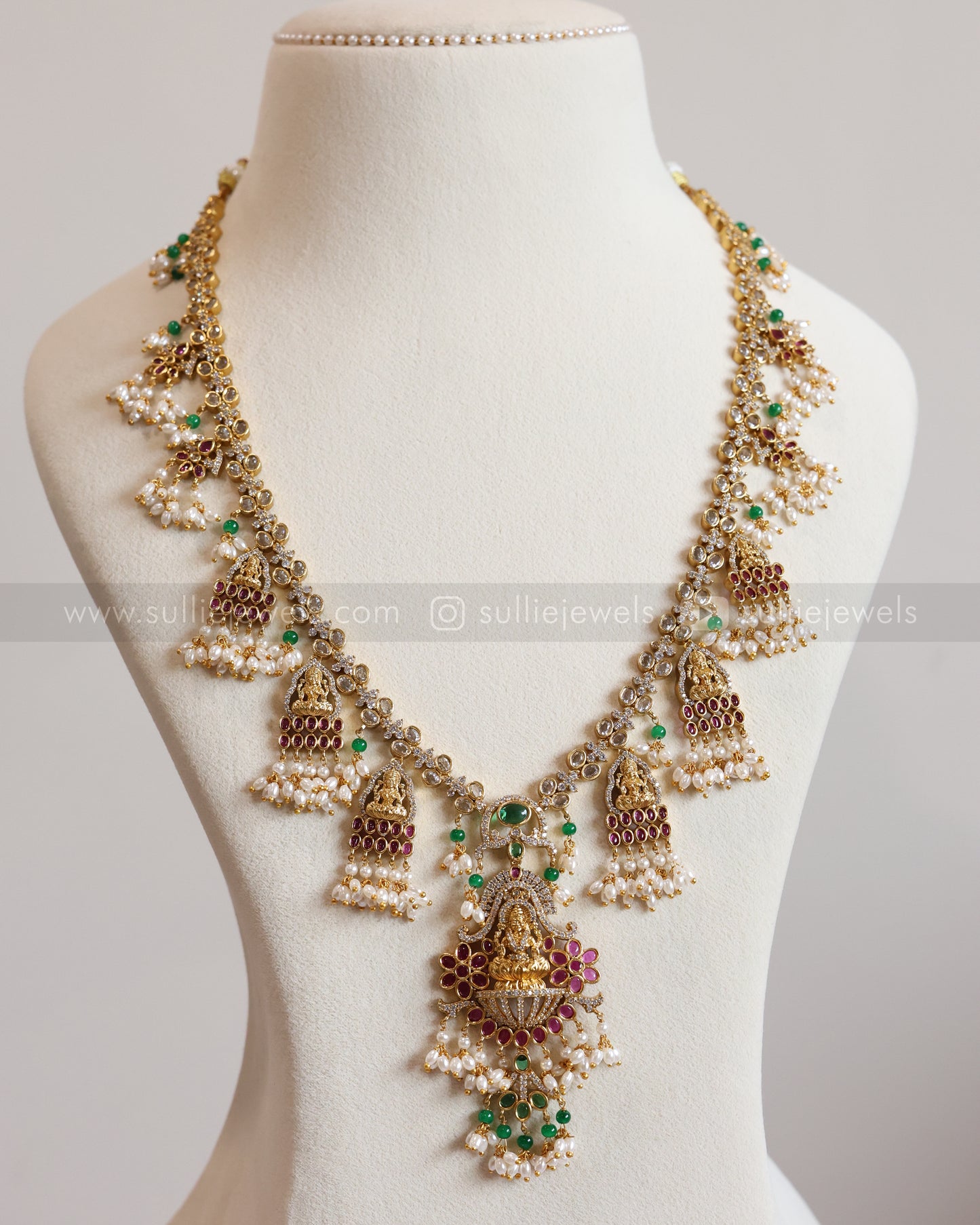 Lakshmi Guttapusalu Hanging AD Long Chain / Haram with Earring