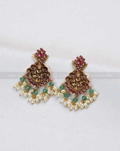 7207 - Goddess Ruby Gold Mint Beads Long chain with Earring