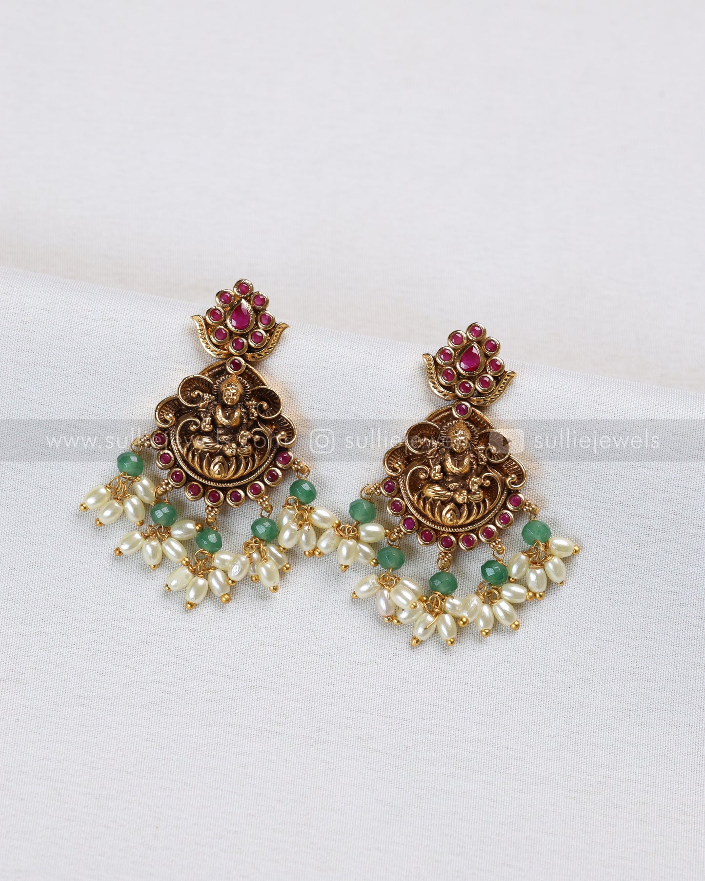 3898 - Goddess Ruby Gold Mint Beads Necklace with Earring