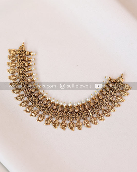 Sullie Basic - Antique Gold Mango & Pearl Necklace with Stud