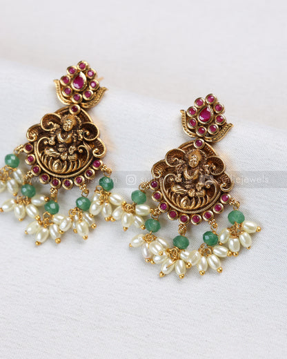 7207 - Goddess Ruby Gold Mint Beads Long chain with Earring