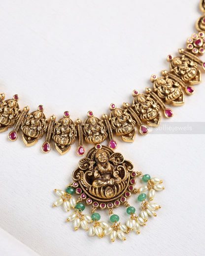 3898 - Goddess Ruby Gold Mint Beads Necklace with Earring