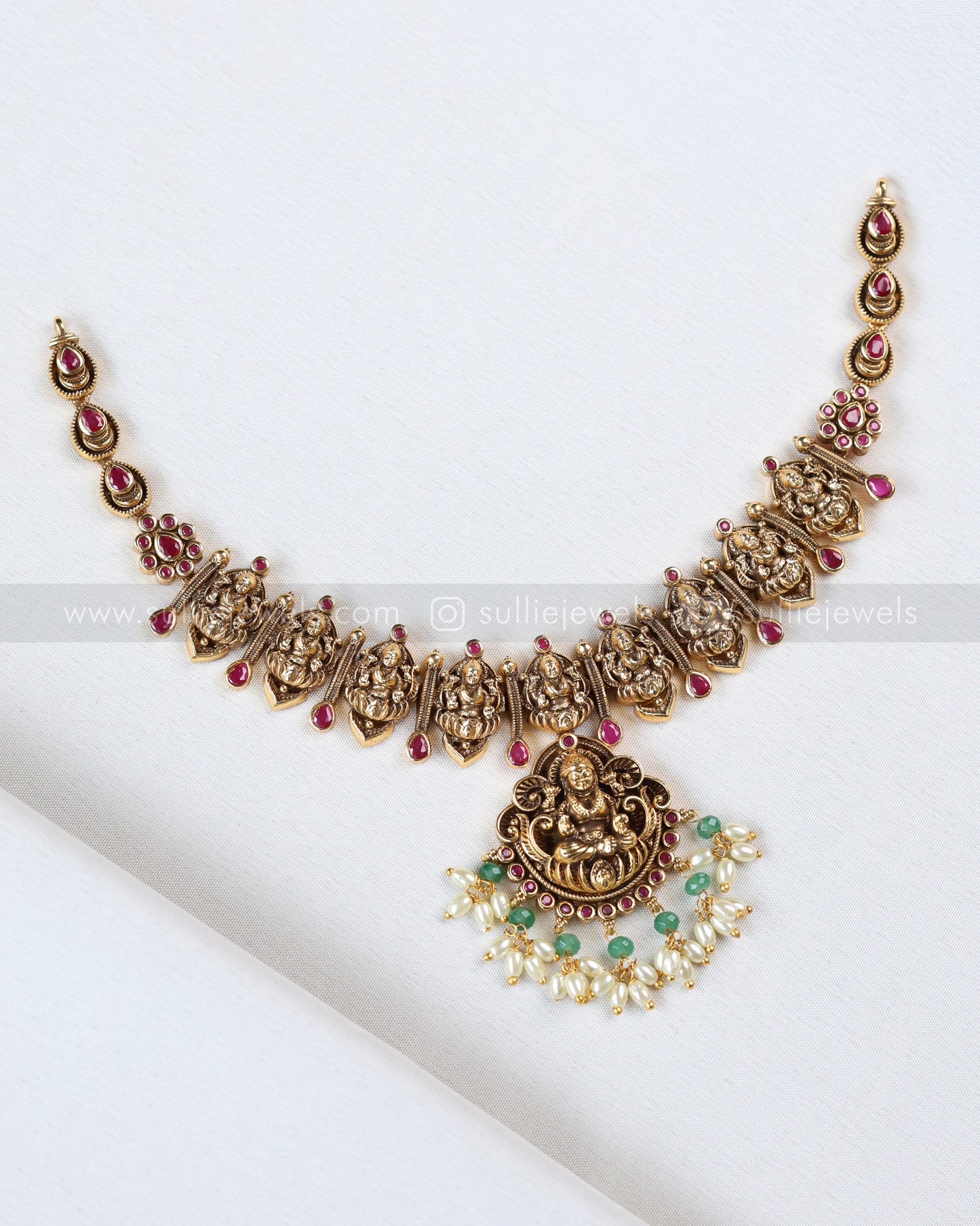 3898 - Goddess Ruby Gold Mint Beads Necklace with Earring