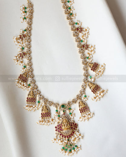 Lakshmi Guttapusalu Hanging AD Long Chain / Haram with Earring