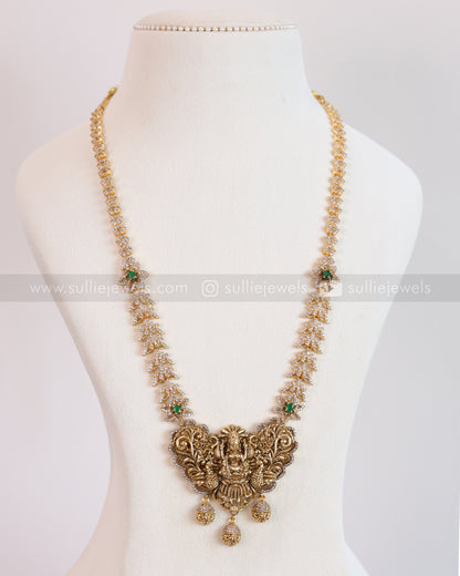 7167 - AD Floral Lakshmi Detailed Long Chain with Earring