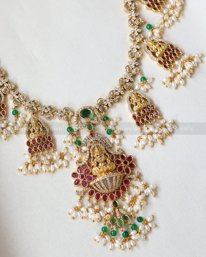 Lakshmi Guttapusalu Hanging AD Long Chain / Haram with Earring