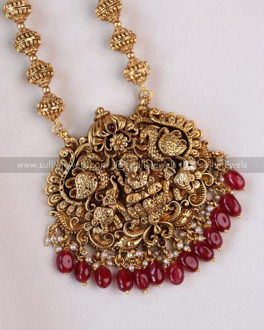 Sullie Basic -  Heavy Goddess Ruby Beads Pendant with Jhumka