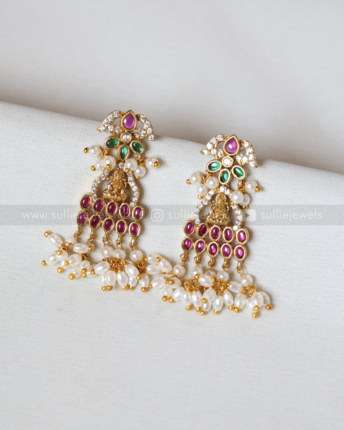 Lakshmi Guttapusalu Hanging AD Long Chain / Haram with Earring