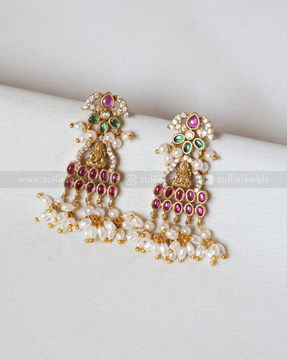 Lakshmi Guttapusalu Hanging AD Long Chain / Haram with Earring