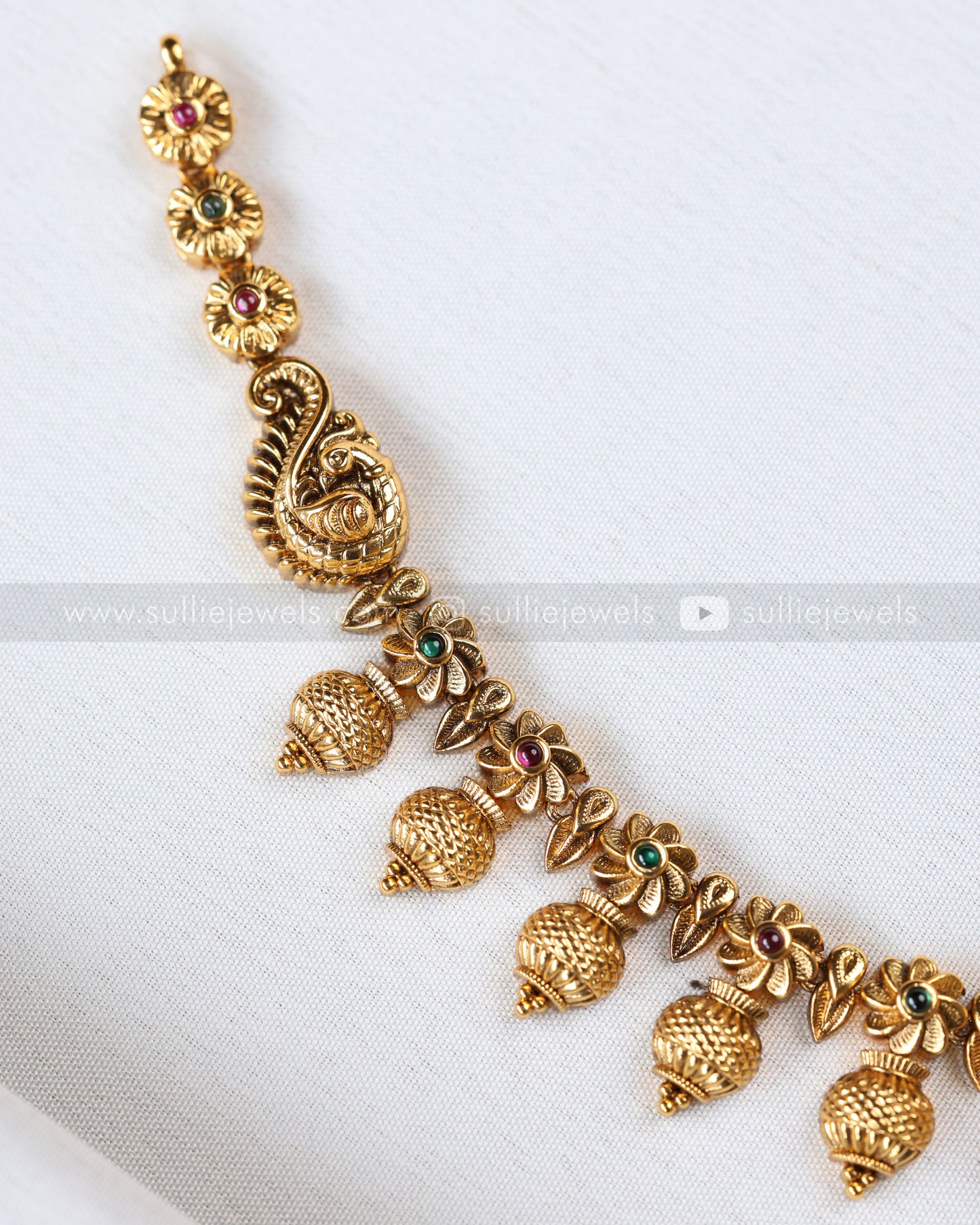 3905 - No Idol Gold Beads Floral Necklace with Jhumka