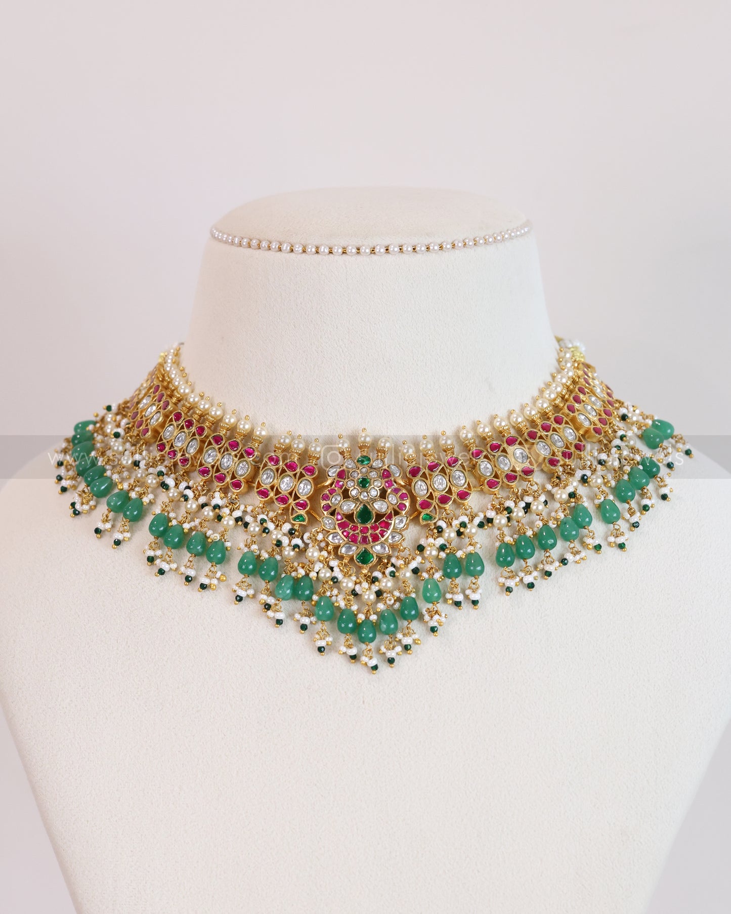 3705 - Jadau Kundan Premium Necklace with Strawberry Beads