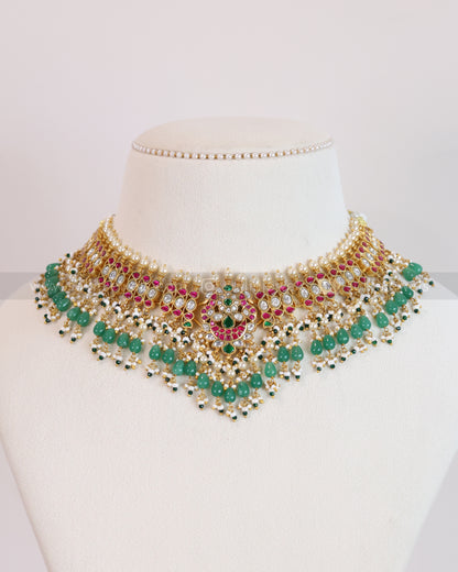 3705 - Jadau Kundan Premium Necklace with Strawberry Beads