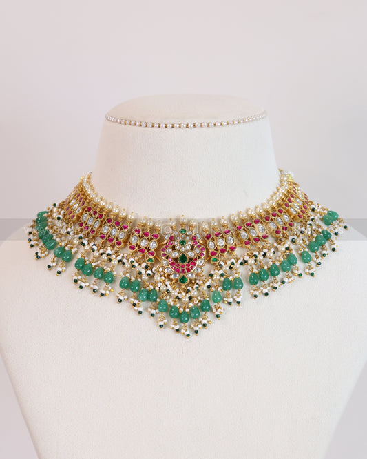 3705 - Jadau Kundan Premium Necklace with Strawberry Beads