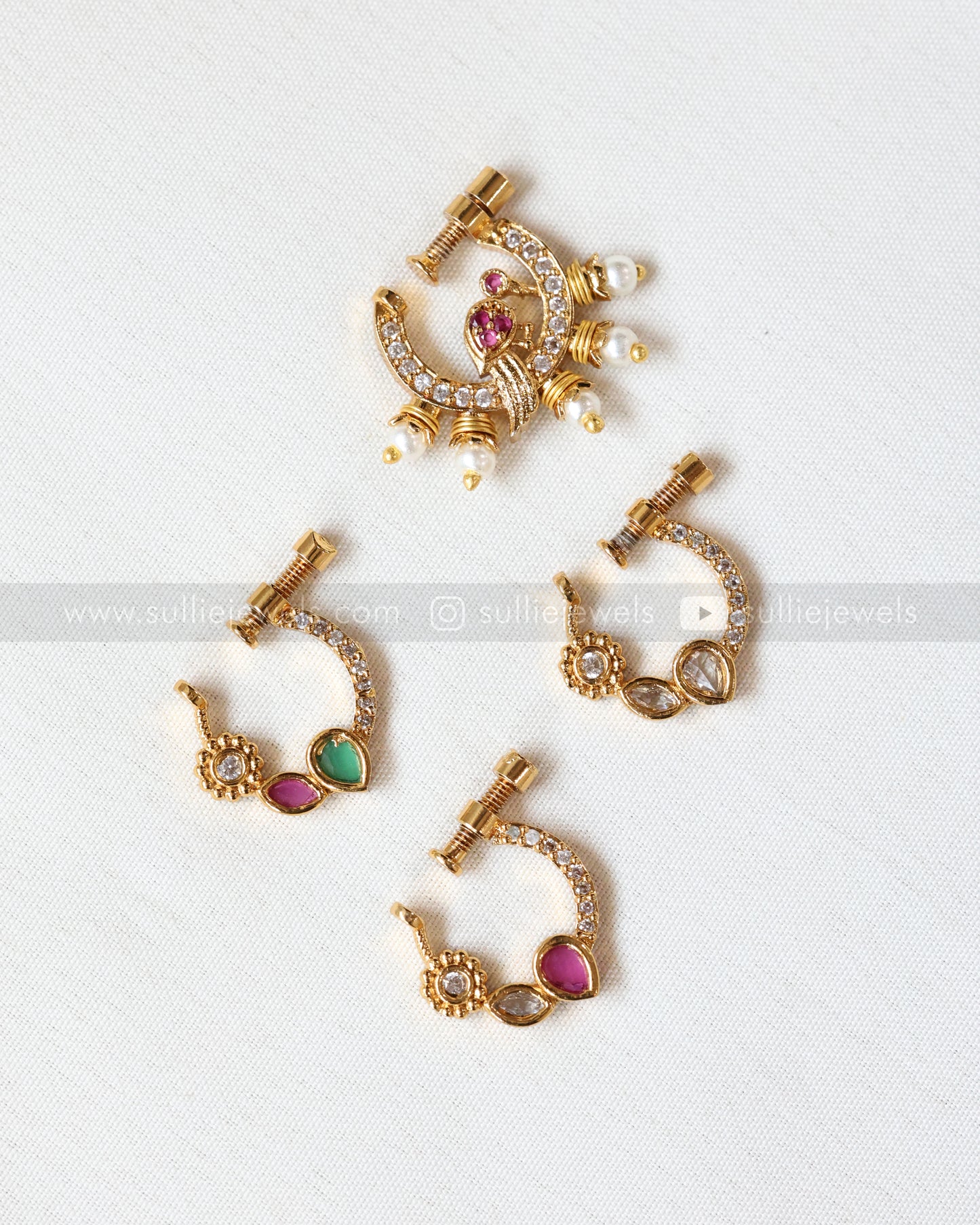 Nose Screw Pin - No Piercing Required - Stone Flower