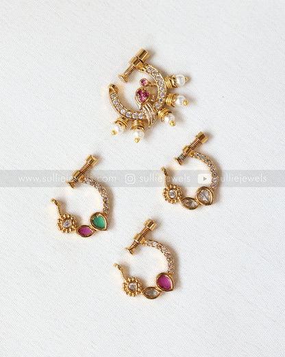 Nose Screw Pin - No Piercing Required - Stone Flower