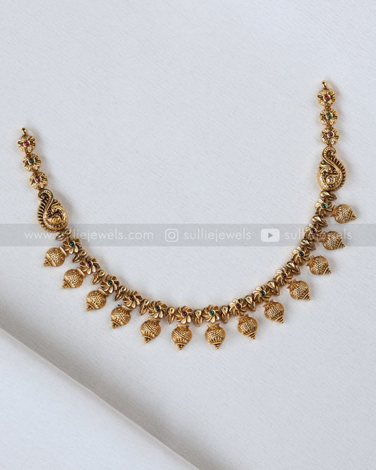 3905 - No Idol Gold Beads Floral Necklace with Jhumka