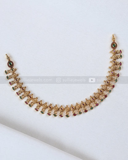 3899 - Floral Minimal Ruby Green Necklace with Stud