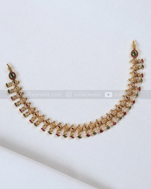 3899 - Floral Minimal Ruby Green Necklace with Stud