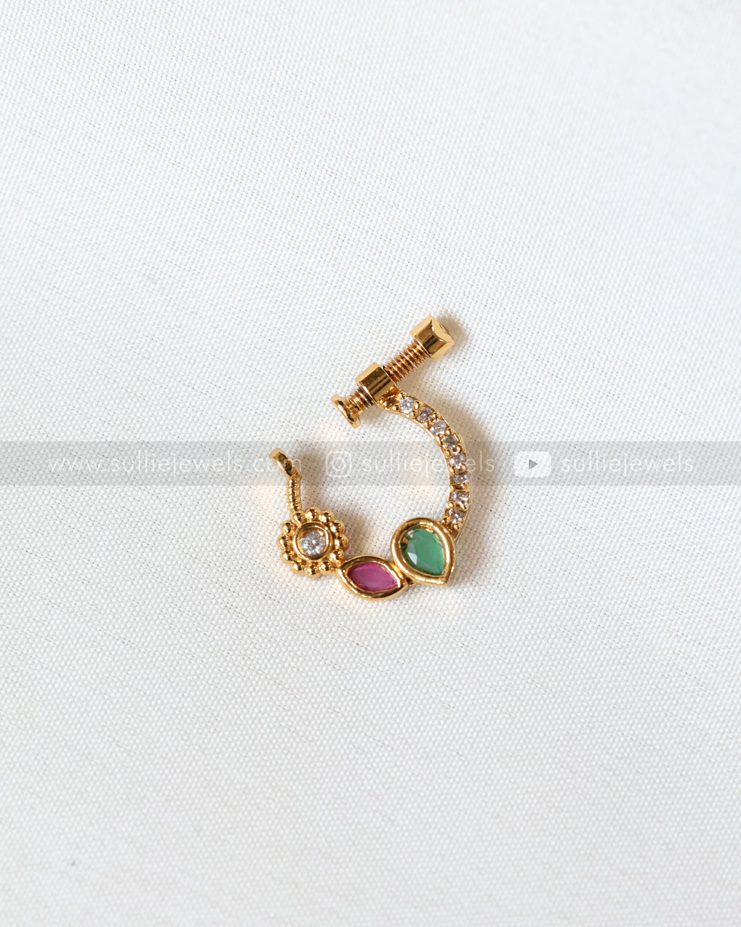 Nose Screw Pin - No Piercing Required - Stone Flower