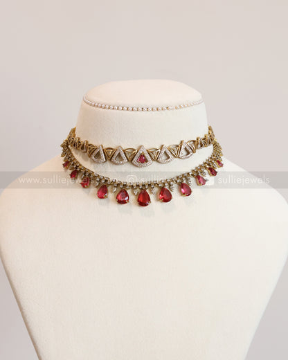 Raindrop Premium Ruby Minimal Layered Combo with Earrings