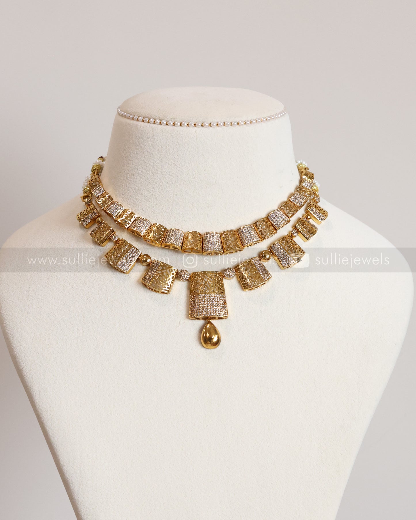 Diamond Mesh Necklace Layered Combo with Earrings