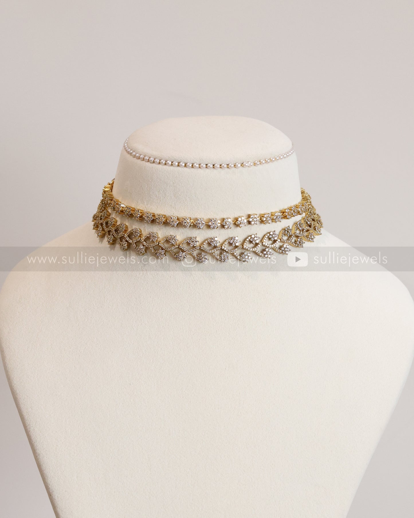 Diamond Floral Necklace Layered Combo