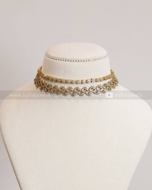 Diamond Floral Necklace Layered Combo