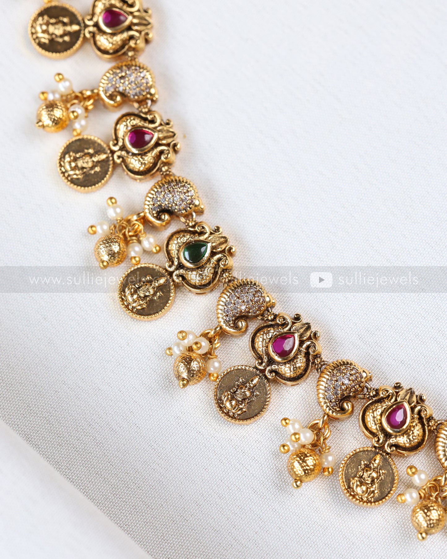 3900 - AD Stone Lakshmi Coin Mango Necklace with Studs