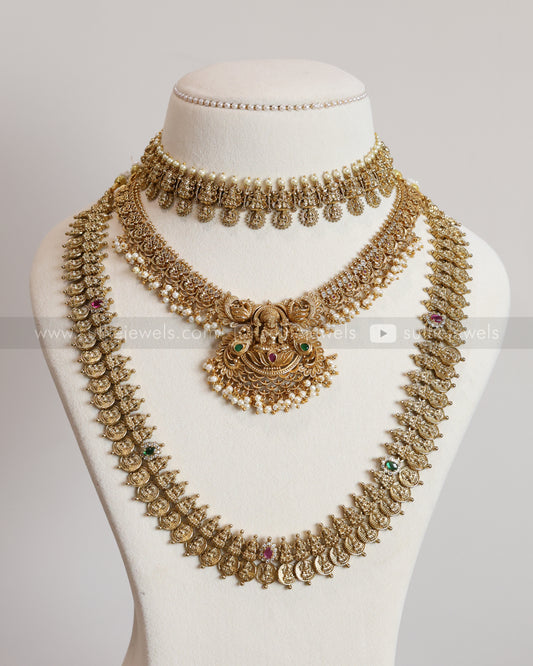 Detailed Goddess Pearl Coin Bridal Combo ( 5 Piece )
