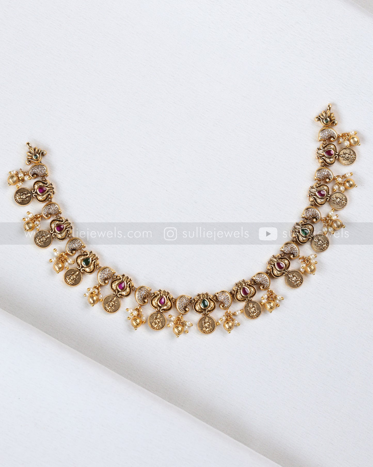 3900 - AD Stone Lakshmi Coin Mango Necklace with Studs