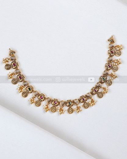 3900 - AD Stone Lakshmi Coin Mango Necklace with Studs