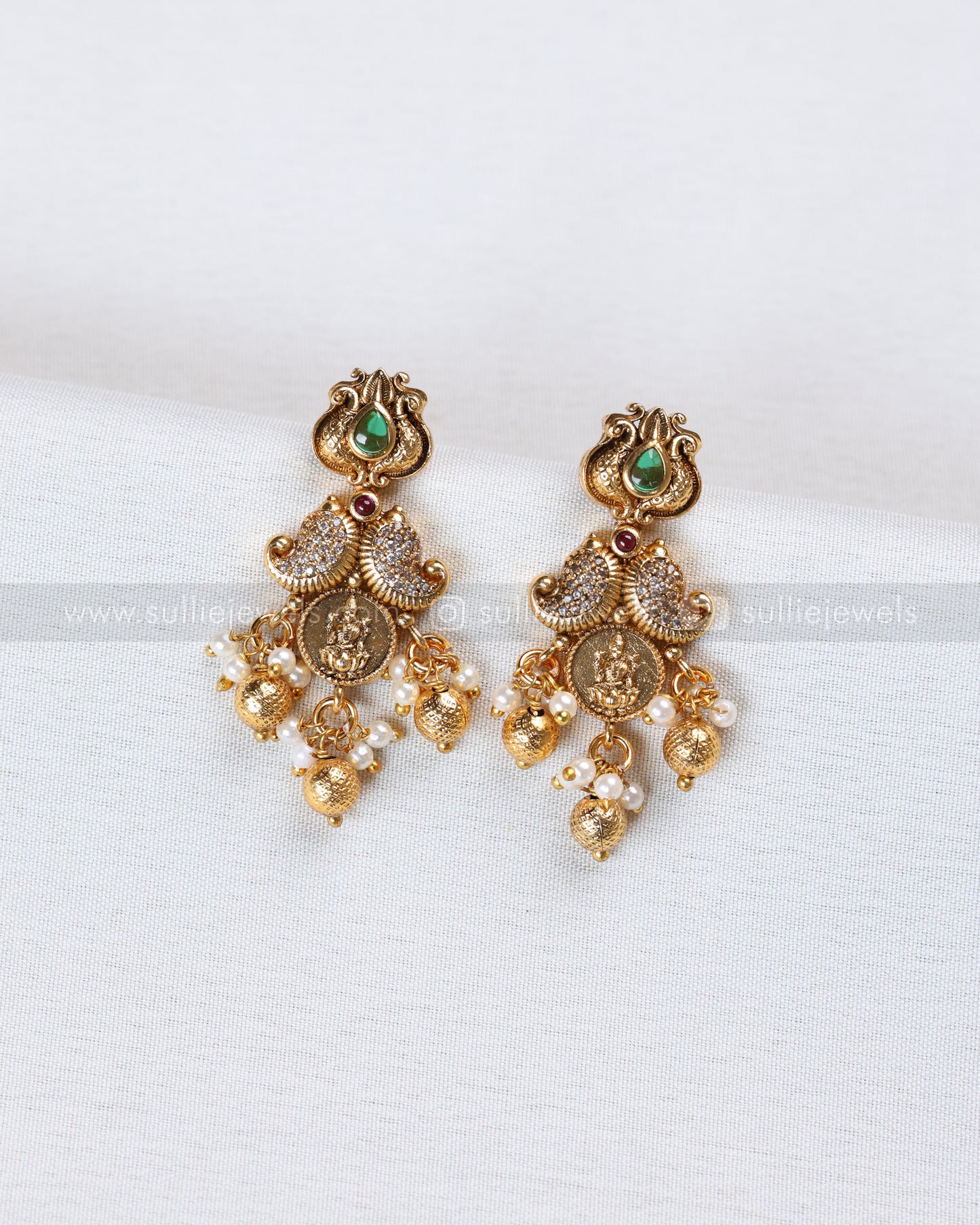 3900 - AD Stone Lakshmi Coin Mango Necklace with Studs