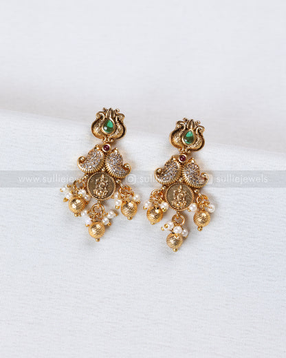 3900 - AD Stone Lakshmi Coin Mango Necklace with Studs