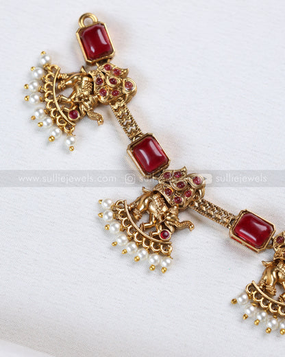3914 - Sullie Basic Elephant Red Stone Lakshmi Necklace with Earring