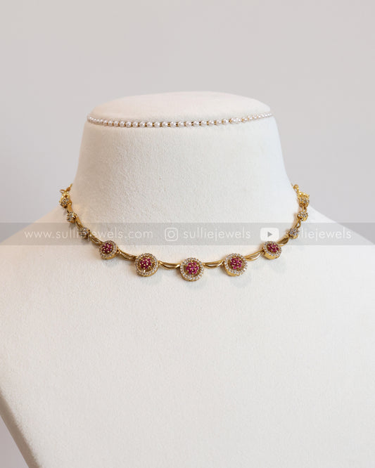 3623 - Minimal Flower AD Ruby Necklace with Earring