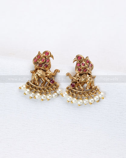 3914 - Sullie Basic Elephant Red Stone Lakshmi Necklace with Earring