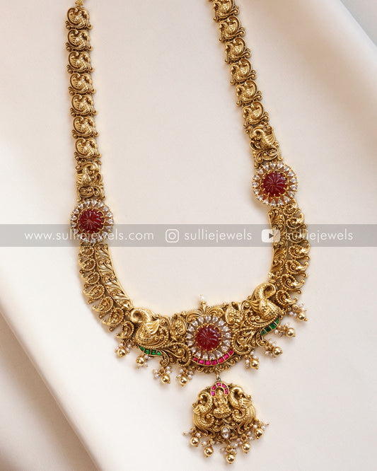 Lakshmi Designer Ruby Long Chain / Haaram with Earring