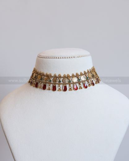 Sullie Basic - Palakka Ruby Coin Choker with Stud