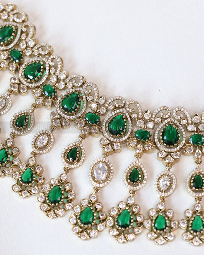 2113 - Premium Raindrop Polki Green Heavy Choker with Earrings