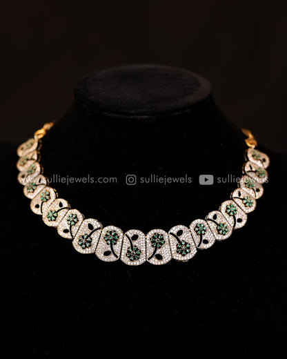 Intricate Floral AD Necklace Set - 4 colours