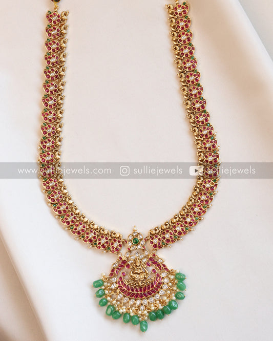 Kemp Lakshmi Premium Long Chain / Haram with Earring - Mint Beads