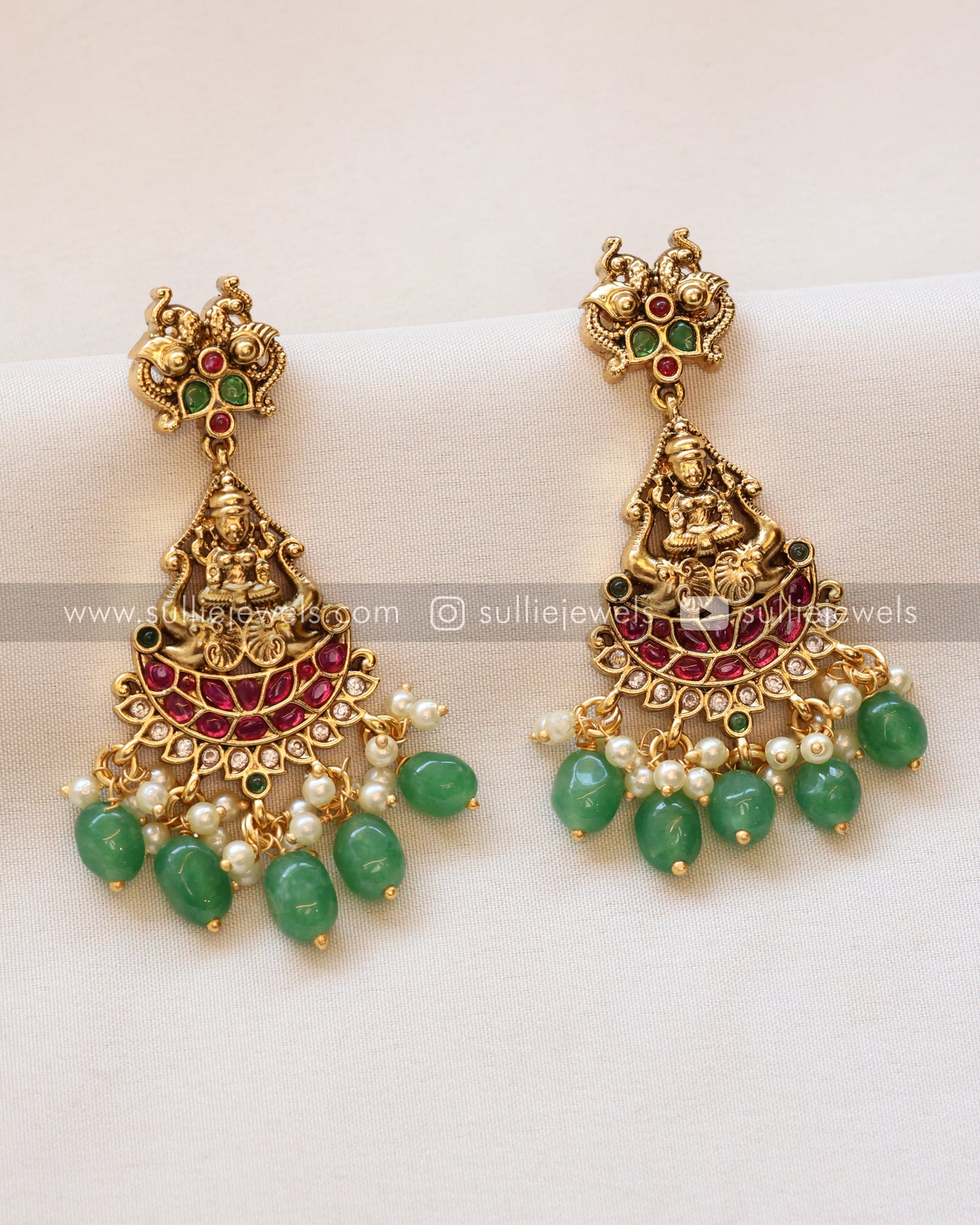 Kemp Lakshmi Premium Long Chain / Haram with Earring - Mint Beads