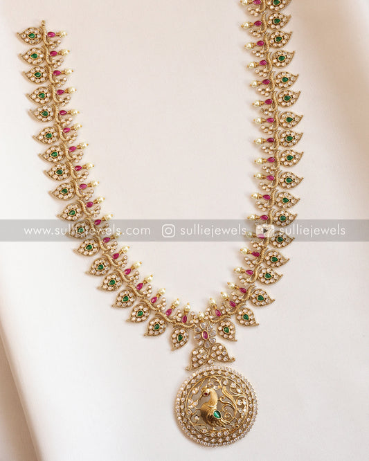 AD Peacock Detailed Long Chain with Earring