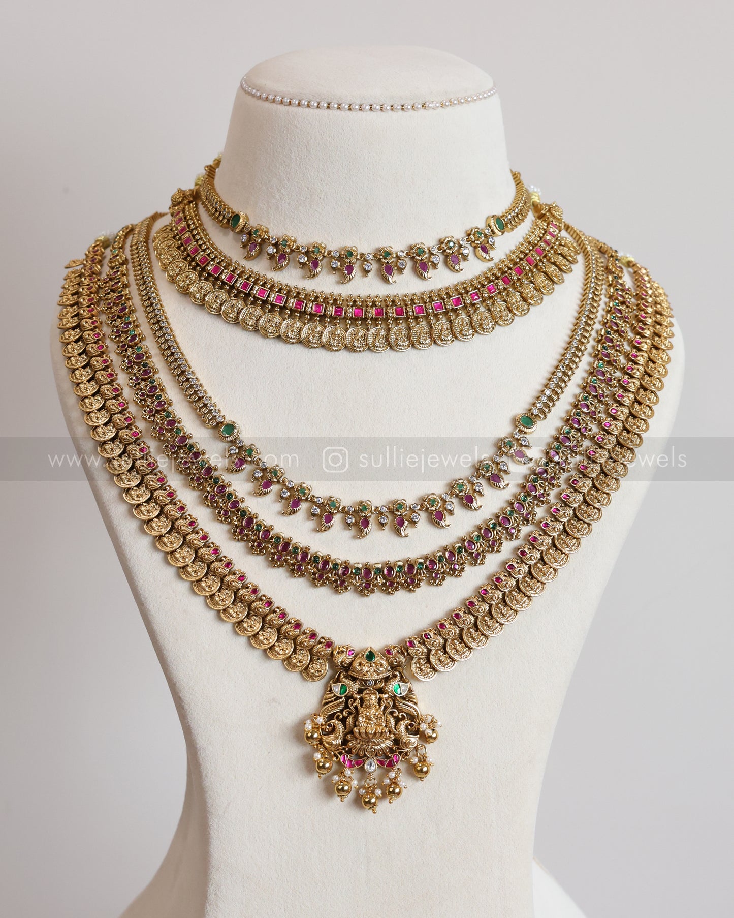 AD Gold Mango Coin Lakshmi Minimal Bridal Combo ( 8 piece )