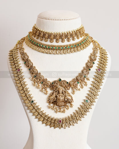 Lakshmi Coin Stone Emerald Premium Bridal Combo ( 6 piece )