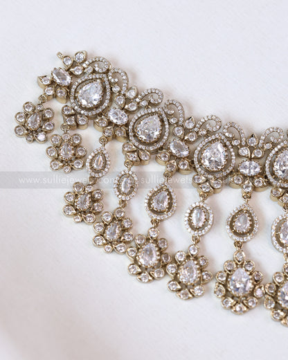 2109 - Premium Raindrop Polki White Heavy Choker with Earrings