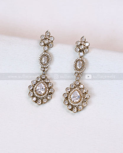 2109 - Premium Raindrop Polki White Heavy Choker with Earrings