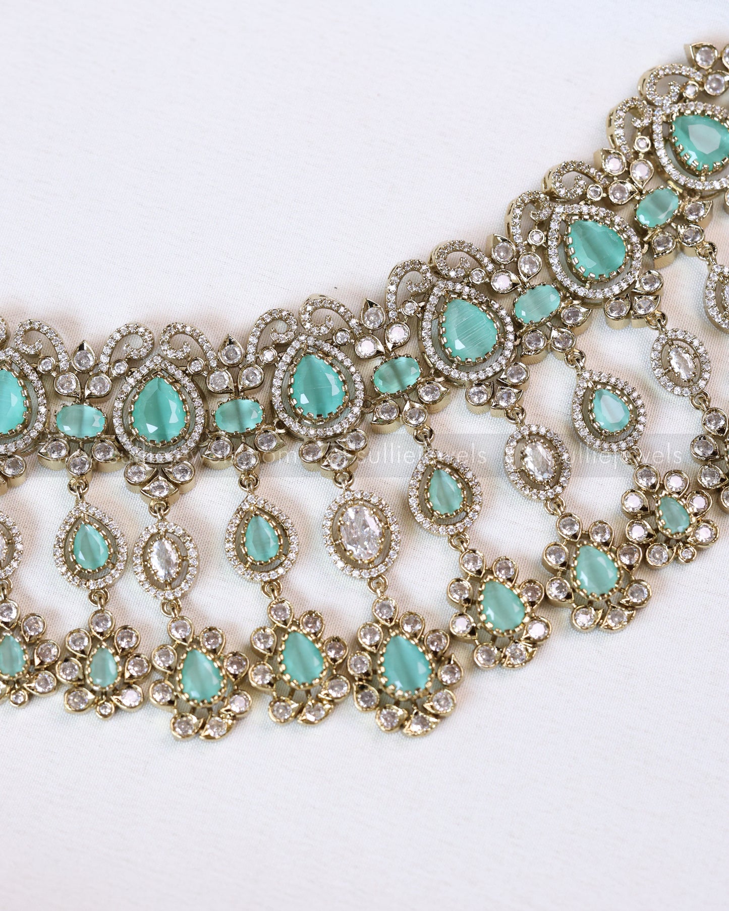 2111 - Premium Raindrop Polki Pastel Blue Heavy Choker with Earrings